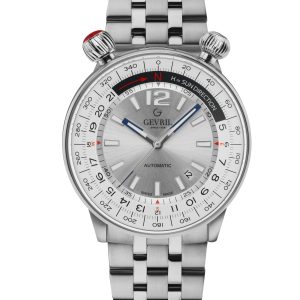 Gevril Mens Wallabout Solar Compass Swiss Automatic Watch Silver Dial Luminous Stainless Steel – One Size