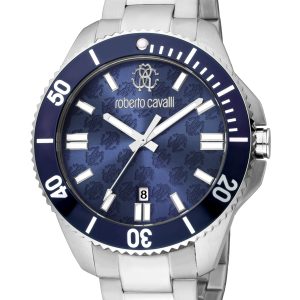 Roberto Cavalli RC5G013M0095 Mens Quartz Stainless Steel Dark Blue 10 ATM 44 mm Watch – One Size
