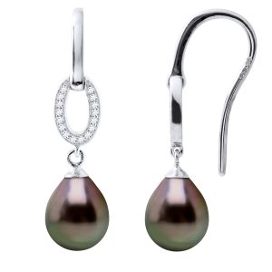 Diadema Womens – Earrings  Real Tahitian Pearls – Natural Silver – One Size