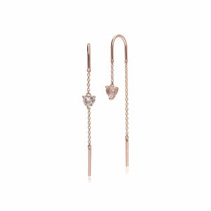 Morganite Center Threader Earrings in 9ct Rose Gold