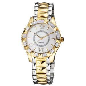 Gv2 Venice WoMens Mom of Pearl Dial Two Tone Stainless Metal Watch – Silver & Gold – One Dimension