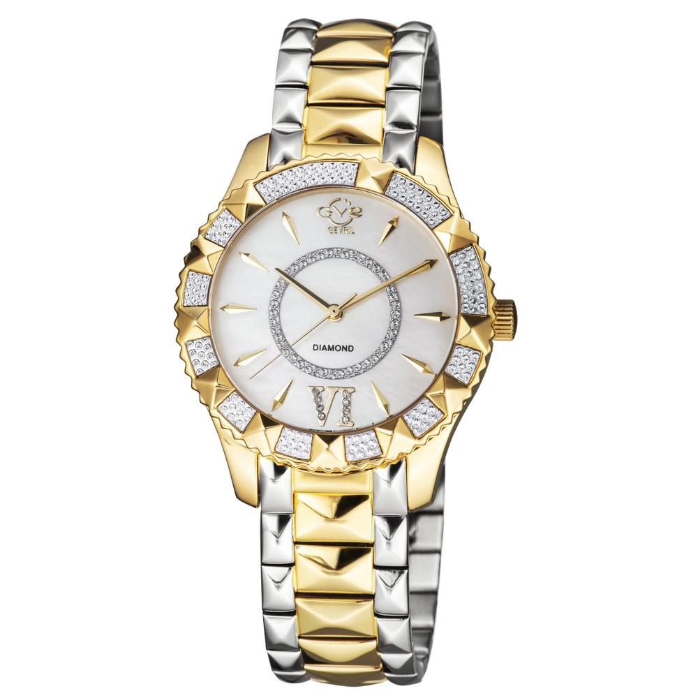 Gv2 Venice WoMens Mom of Pearl Dial Two Tone Stainless Metal Watch - Silver & Gold - One Dimension