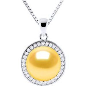 Diadema Womens SUN Necklace Freshwater Pearl 9-10mm Golden 925 – Gold Silver – One Size