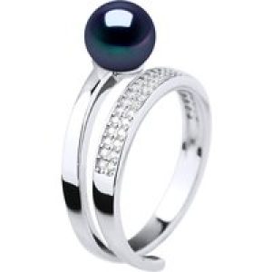 Diadema Womens Ring Rush Adjustable Round Freshwater Pearl Jewelry 7-8mm Black 925 Silver – One Size