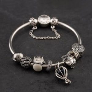 Pre-Owned Pandora Silver Multi Stone 9 Assorted Bead 19cm Plain Bangle 41251293
