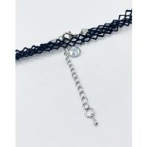 SVNX Womens Cord Choker With Diamante Charm – Black – One Size