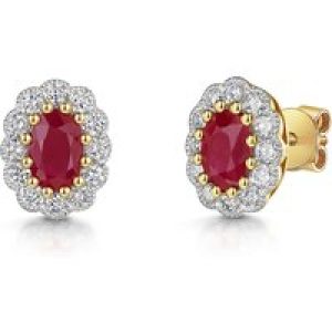 9ct Yellow Gold 0.23ct Oval Reduce Ruby with Lab Grown Diamond Halo Earrings