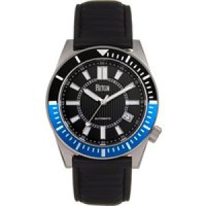 Reign Mens Francis Leather-Band Watch w/Date – Black/Blue Stainless Steel – One Size