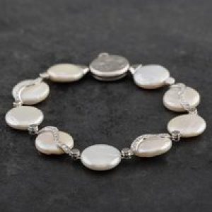 Pre-Owned 18ct White Gold Freshwater Pearl & Brilliant Cut Diamond Bracelet 4107228