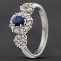 Pre-Owned Platinum 0.40ct Sapphire & 0.40ct Brilliant Cut Diamond Triple Cluster Ring 4336292 - Image 2