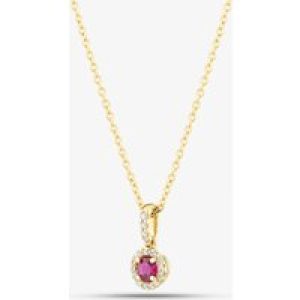 9ct Yellow Gold 0.20ct Brilliant Cut Ruby & 0.08ct Diamond Halo Necklace WWW2832