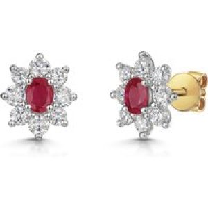9ct Yellow Gold 1.50ct Oval Ruby and Lab Grown Diamond Earrings
