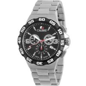 Calibre Mens Lancer Swiss Made Movement Watch Silver Stainless Steel Black L3 Dial – One Size