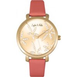 Sophie & Freda Womens Key West Leather-Band Watch w/Swarovski Crystals – Gold Stainless Steel – One Size