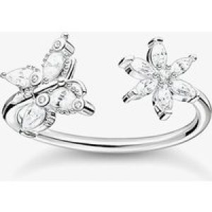 THOMAS SABO Sterling Silver Cubic Zirconia Butterfly & Flower Open Ring TR2355-051-14-54