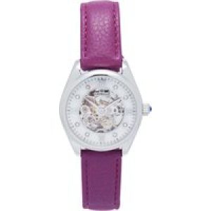 Empress Womens Magnolia Automatic MOP Skeleton Dial Leather-Band Watch – Purple Stainless Steel – One Size