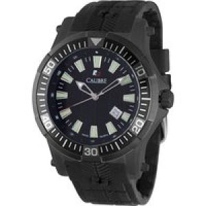 Calibre Mens Hawk Date Swiss Made Movement Watch Black Rubber Strap Black/Black Dial – One Size