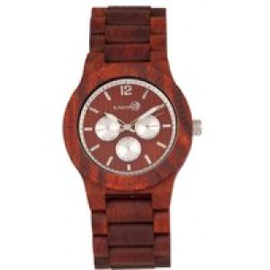 Earth Wood Mens Bonsai Bracelet Watch w/Day/Date – Red – One Size