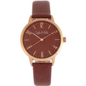 Sophie & Freda Womens and Vancouver Leather-Band Watch – Brown Stainless Steel – One Size