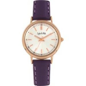 Sophie & Freda Womens Berlin Leather-Band Watch – Purple Stainless Steel – One Size