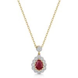 9ct Yellow Gold 0.80ct Ruby with Lab Grown Diamond Halo Drop Pendant