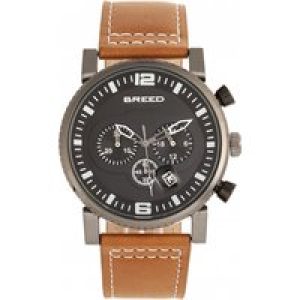 Breed Mens Ryker Chronograph Leather-Band Watch w/Date – Camel Stainless Steel – One Size