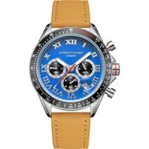 Anthony James Mens Hand Assembled Tachymeter Turbo Metal Blue Leather-based – One Measurement
