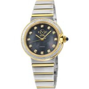 Gv2 WoMens Sorrento Diamond sWiss Quartz Black MOP Dial, Watch – Silver & Gold – One Size