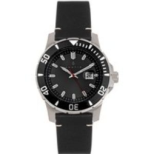 Nautis Mens Dive Professional 200 Leather-based-Band Watch w/Date – Black Stainless Metal – One Measurement