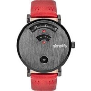 Simplify Unisex The 7000 Leather-Band Watch – Red Stainless Steel – One Size