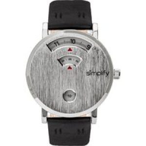 Simplify Unisex The 7000 Leather-Band Watch – Black & Silver Stainless Steel – One Size