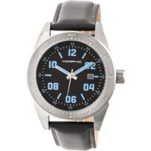 Morphic Mens M63 Series Leather-Band Watch w/Date – Silver Stainless Steel – One Size