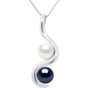 Ateliers Saint Germain Womens Pendant You & Me – 2 Real Cultured Freshwater Pearls Round 7-8 mm – Black/White White Gold – One Size