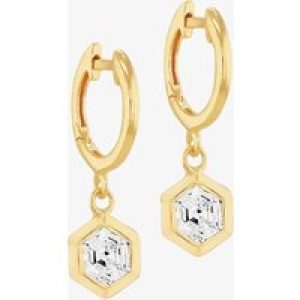 LUXE Silver Gold Plated 25mm Cubic Zirconia Hexagon Dropper Hoop Earrings 8.57.0035
