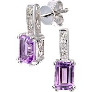 Diamant L’Eternel Womens 9ct White Gold Diamond and Amethyst Gemstone Rectangle Cut Drop Earrings – One Size