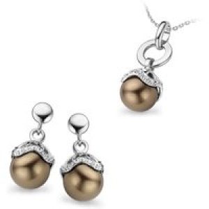 Orphelia Womens Ladies Embellished 925 Sterling Silver Set: Chain-Pendant + Earrings – and Brown – One Size