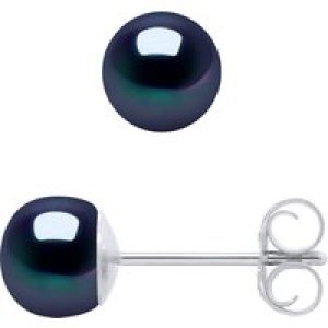 Diadema Womens – Earrings  Real Freshwater Pearls – Black Tahitian Style White Gold – One Size