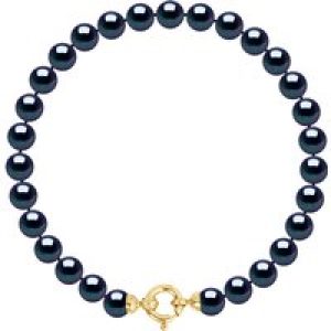 Diadema Womens – Bracelet – Real Freshwater Pearls – Black Tahitian Style- Yellow Gold – One Size