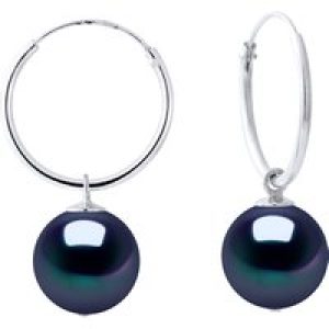 Diadema Womens – Earrings  White Gold and Real Freshwater Pearls – Black – One Size