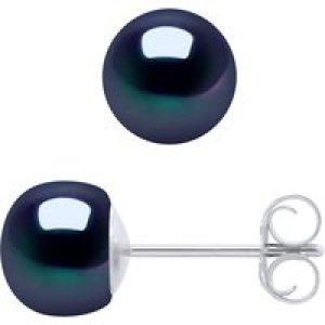 Diadema Womens – Earrings  Silver and Real Freshwater Pearls – Black – One Size