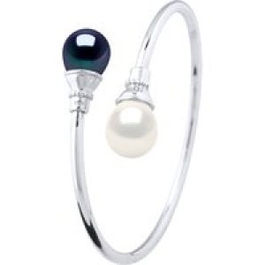 Diadema Womens YOU & ME Bracelet Freshwater Pearl White and Black 11-12 mm 925 Silver – One Size