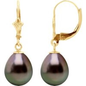 Diadema Womens Earrings, Yellow Gold And Real Tahitian Pearls – Natural – One Size