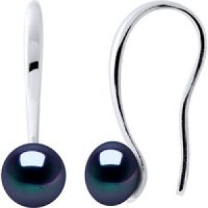 Diadema Womens – Earrings  Real Freshwater Pearls – Black Tahitian Style Silver – One Size