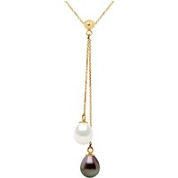 Diadema Womens - Necklace - You & Me - 2 Real Freshwater Pearls and Tahitian Pealrs - Yellow Gold - Natural - One Size - Image 2