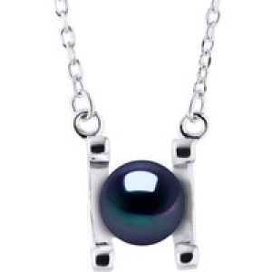 Diadema Womens SYMBOL Necklace Freshwater Pearl 7-8mm Black 925 Silver – One Size