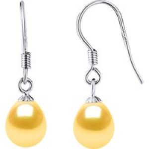 Diadema Womens Earrings Hooks Freshwater Pearls 7-8mm Golden Pears 925 – Gold Silver – One Size
