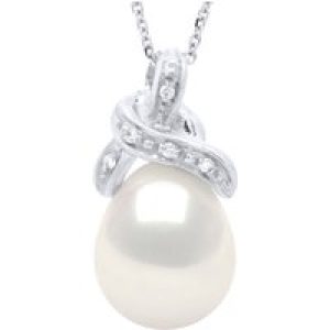 Ateliers Saint Germain Womens Necklace Beaded Pendant KNOT White Gold and Diamonds 0.04 Cts Real Freshwater Pearl Pear 9-10 mm – One Size