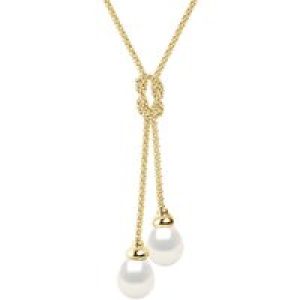 Ateliers Saint Germain Womens Necklace You & Me Link Amandine in Yellow Gold 750 adorned with 2 Real Cultured Freshwater Pearls Pear 10-11 mm – White – One Size