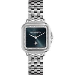 Olivia Burton Silver Sq. Blue Sunray Dial Watch