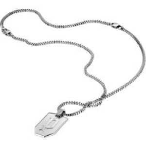 Police Mens : “ARMOR” RECTANGULAR SHAPE PENDANT – Silver Leather – One Size